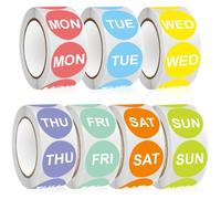 Fituenly 3500 Pcs 2.5cm 7 Day of the Week Labels Planner Weekly Date Stickers Small Food Rotation Labels Removable Date Stickers Round Self Adhesive Stickers for School Office