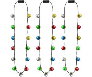 Fituenly 3pcs Light Up Christmas Necklace, Christmas Light Necklace with 13 Bells, Christmas Jingle Bells, Plastic, No