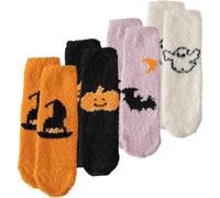 Fituenly 4 Pair Halloween Fluffy Socks Cartoon Socks Novelty Sleeping Socks Winter Warm Supplies for Winter Festival Party
