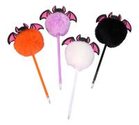 Fituenly 4 Pcs Halloween Pens Pumpkin Ghost Bat Witch Legs Pens Plush Pompom Ballpoint Pen Novelty Writing Pens for School Office Party Favors