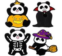 Fituenly 4Pcs Halloween Brooch Pins, Cute Pumpkin Panda Badges Pins Funny Halloween Skull Witch Lapel Pin Jewelry Gifts Halloween Costume Accessories