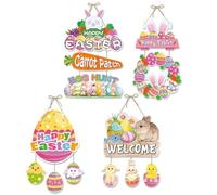 Fituenly 4pcs Happy Easter Rabbit Theme Paper Front Door Sign Hanging, Lovely Bunny Egg Decorative Wall Plaque, Colorful Spring Easter Front Door Yard Home Decoration