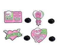 Fituenly 4Pcs Pink Loverly Skull Brooch, Skull Enamel Brooch Pins, Cartoon Romanticism Pin Set Lapel Pins Halloween Enamel Pins Accessory for Backpacks Hats Bags
