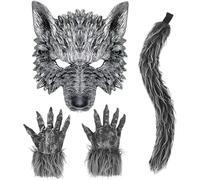 Fituenly 4pcs Werewolf Costume Set, Realistic Mask, Gloves and Tail, Big Bad Costume for Adults