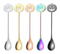 Fituenly 5pcs Halloween Stainless Steel Spoon Multi-function Coffee Stirrer & Dessert Spoon with Pumpkin Head Design - Baking, Party, Holiday Essential