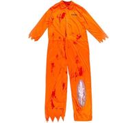 Fituenly Adult Men Prison Jumpsuit Convict Boiler Suit Halloween Dress Up Costume Prisoner Bloody Fancy Dress Outfit