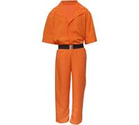 Fituenly Adults Prisoner Jumpsuit Letter Print Convict Costume Zipper Long Sleeve Lapel Collar Jail Onesie Halloween Cosplay Party Outfit