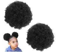 Fituenly Afro Puff Drawstring Ponytail for Girls Kids Small Size Synthetic Hair Buns Kinky Curly Hair Donut Chignon Accessories