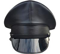 Fituenly Captain Hat German Style Officer Hat Costume Props Faux Leather Army Hat Guard Hat for Nightclub Performance Halloween Unisex