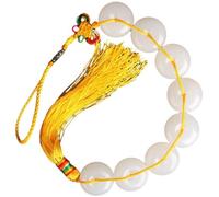 Fituenly Chinese Knot Eight White Jade String Handicraft Pendant White Jade Pendant with Yellow Rope for Car Home Living Room Decor