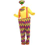 Fituenly Clown Costume for Adults, Multi-coloured Fancy Dress with Oversized Hooped Trousers, Hat Bow Tie,Red Nose Classic Circus Carnival Clown Outfit for Parties, Festivals Halloween