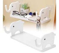 Fituenly Elephant Wall Mounted Storage Rack Creative Perforation-free Self-adhesive Storage Shelf for Bathroom Living Room Kitchen