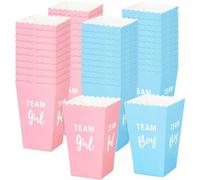 Fituenly Gender Reveal Paper Popcorn Boxes 50pcs Blue Pink Popcorn Favor Boxes Open Popcorn Bucket Cardboard Candy Container Boxes for Boy Girl Baby Shower Party