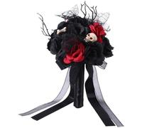 Fituenly Gothic Artificial Flower, Fake Halloween Black Roses with Stem, Realistic Bridal Bouquet for Wedding, Halloween, Gothic Party, Home Decoration