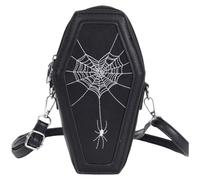 Fituenly Halloween Purse for Women Coffin Purse Waterproof Pu Leather Gothic Spider Web Pattern Coffin Bag Goth Crossbody Bag with Adjustable Shoulder Strap for Halloween Cosplay