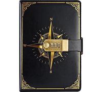 Fituenly Journal with Lock, A5 Vintage Compass Leather Diary Notebook, 3-digit Password Lock Diary for Men Women