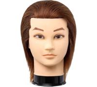 Fituenly Real Human Hair Barber Mannequin Head for Men with Ergonomic Grip Male Hair Model for Hairdresser Training Haircut Styling Practice Fade-resistant Hairdressing Training Head