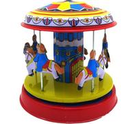 Fituenly Retro Wind Up Merry Go Round Tin Toy Clockwork Funny Gear High-wheel Carousel Vintage Mechanical Toys Collectible Gifts for Christmas Birthday Thanksgiving