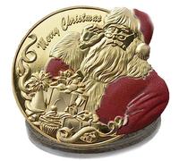 Fituenly Santa Claus Season's Greetings Commemorative Coin Color Stereo Relief Merry Christmas Coins Collectibles New Year Gift Gold Coin