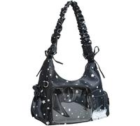 Fituenly Star Pattern Ita Bag, Japanese School Handbag Crossbody Bag Underarm Bag, Y2k Shoulder Bag Clear Anime Pin Display Bag, Pvc Window Tote for Badge Collection
