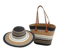 Fituenly Straw Tote Bag and Hat Set Striped Shoulder Bag Summer Bucket Cap for Holiday Vacation Travel Shopping Accessories