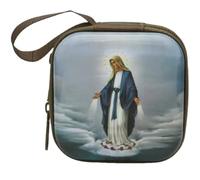 Fituenly Virgin Mary Coin Purse, 7cm Zippered Small Tin Box, Portable Rosary Beads Jewellery Storage Case, Religious Catholic Gift