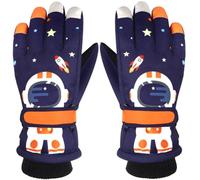 Fituenly Waterproof Winter Gloves for Kids Cute Space Astronaut Breathable Windproof Snow Ski Gloves Toddler Snowboard Gloves Kids Mittens for Boys Girls