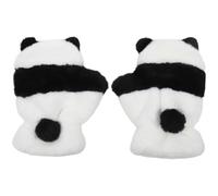 Fituenly Winter Warm Women's Gloves Student Plush Half Finger Cartoon Cute Thickened Panda Black White Mittens