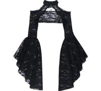 Fituenly Women's Gothic Lace Flare Sleeved Splicing V-neck Velet Tops Hollow Out Black T-shirt for Halloween Party Masquerade Performance