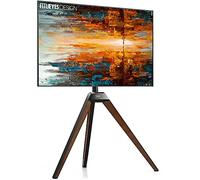FITUEYES Easel Tripod TV Stand Art for 37 43 50 55 65 Inch with Concealed Cable Management Black Steel and Walnut Wood Artist Floor TV Stand Picasso Series