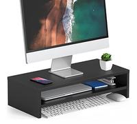 FITUEYES Monitor Stand 2 Tiers Computer Monitor Riser,54cm Wood Desktop Stand for Laptop Computer Screen Riser, with Storage Shelf, Office Supplies, Desk Organizer, Black