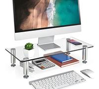 FITUEYES Monitor Stand Glass Height Adjustable PC Laptop Computer Screen Riser, Home Office Supplies Desk Organizer 38.5x24cm