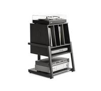 FITUEYES Record Player Stand with 4-Tier Wooden Shelves, Black | HIFI Stand up to 120 Vinyl Records, Load Capacity 50KG, Eiffel Series, for Living Room, Bedroom & Vinyl Collection Spaces