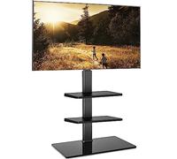 FITUEYES TV Floor Stand for 32 to 60 inch TVs, 2 Adjustable Shelves, Black | Free Standing TV Stand, Holds 30kgs, Max VESA 600x400mm, with Swivel Bracket, Height Adjustable