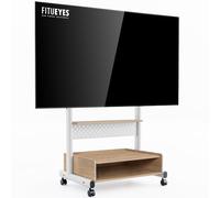 FITUEYES TV Floor Stand on Wheels for 40-85" Screens, Rolling TV Stand Cart with Peg Board, Height Adjustable, Lockable Casters & Storage Cabinet Holds 60kgs, White & Oak, K Series