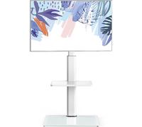 FITUEYES White TV Stand for 32 to 60 inch, Universal Swivel TV Floor Stand, Height Adjustable Shelf for Home & Office, Max. VESA 600x400mm, Easy