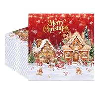 Fitumiw 80Pcs Merry Christmas Gingerbread House Paper Napkins Candy House Disposable Napkins Xmas Gingerbread Printed Decorative Napkins for Baby Shower Birthday Party Supplies Table Decor