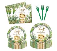 Fitumiw 96Pcs Lion Baby Shower Party Tableware Supplies A Little King is On His Way Plates and Napkins Baby Shower Party Set Safari Jungle Lion Theme Decorations Serve 24 Guests