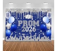 Fitumiw Blue and Silver Prom 2026 Graduations Backdrop Class of 2026 Congratulate Graduation Background Party Decorations 2026 Congrats Grad Banner Photo Booth Props (Blue and Silver, 10x7ft)