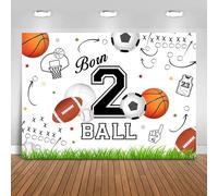 Fitumiw Born Two Ball Backdrop 8x6ft Sports Theme 2nd Birthday Party Decorations Background for Boys Football Basketball Baseball Born 2 Ball Banner Photo Booth Props