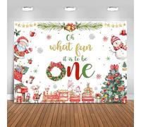 Fitumiw Christmas 1st Birthday Backdrop 7x5ft Merry Christmas Oh What Fun It is to Be One Photography Background Party Decorations Xmas Tree Santa Gifts Snowman Banner Photo Booth Props