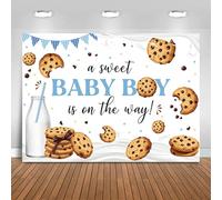 Fitumiw Cookie Baby Shower Backdrop 10x7ft A Sweet Baby Boy is On The Way Party Decorations Background for Boys Cookie and Milk Banner Photo Booth Props