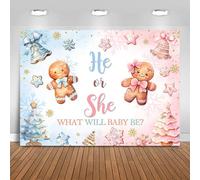 Fitumiw Gingerbread Gender Reveal Backdrop 7x5ft Christmas What's Baking Gender Reveal Background Party Decorations Xmas Cookie Snowflakes He or She Banner Photo Booth Props