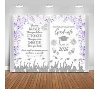 Fitumiw Graduation Backdrop Class of 2026 Party Decorations Background Floral Book Congratulations Graduate Banner Photo Booth Props (Purple and Silver, 8x6ft)