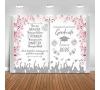 Fitumiw Graduation Backdrop Class of 2026 Party Decorations Background Floral Book Congratulations Graduate Banner Photo Booth Props (Pink and Silver, 7x5ft)