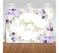 Fitumiw Happily Ever After Backdrop Purple and White Flowers Wedding Shower Party Decorations Background Bridal Shower Banner Photo Booth Props (7x5ft)