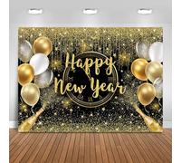 Fitumiw Happy New Year Backdrop 8x6ft Black and Gold Glitter Cheers to The New Year Party Decorations Background 2025 New Year's Eve Wall Decor Banner Photo Booth Props