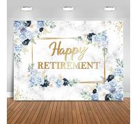 Fitumiw Happy Retirement Backdrop Blue and White Flowers Retirement Party Decorations Background Geometric Gold Glitter Dots Congrats Retired Banner Photo Booth Props (8x6ft)
