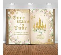 Fitumiw Once Upon a Time Backdrop 10x7ft Pink Floral Gold Castle Princess Fairy Tale Book Birthday Background Party Decorations for Girl Opening Magic Book Romantic Story Wall Decor Banner