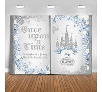 Fitumiw Once Upon a Time Backdrop 7x5ft Blue Floral Silver Castle Princess Fairy Tale Book Birthday Background Party Decorations for Girl Opening Magic Book Romantic Story Wall Decor Banner